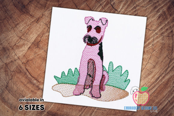 Charming Cute Terrier Dog Sketch Embroidery