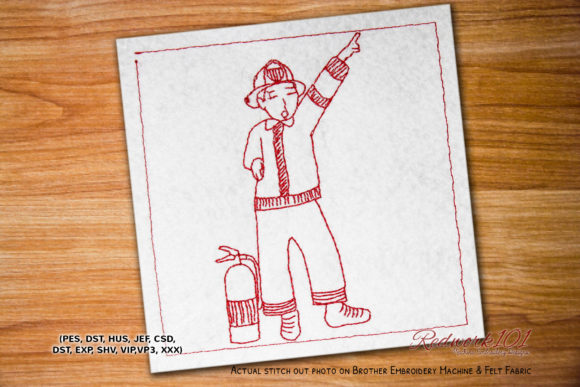 Fireman in Action Redwork: A Bold Embroidery Choice