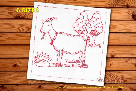 Goat in a Meadow: A Charming Redwork Design