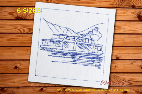 Houseboat Redwork: A Charming Embroidery Design