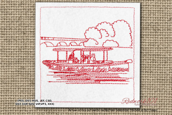 Tourist Boating Redwork: A Versatile Embroidery Design